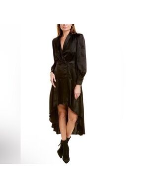 Sabina Musayev Black Fallon Midi/Maxi Dress Sz XS High Low V Neck Long Sleeve